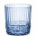 Blaues Trinkglas mit Längsrillen im oberen Teil und einen Struktur wie Diamanten im unteren Teil des Glases