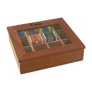 Teebox mit 12 Kammern, aus Holz dunkel, 31 x 28 cm, Höhe 9 cm
