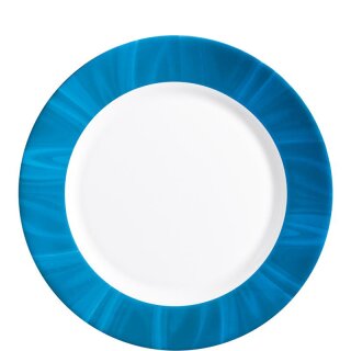 Teller flach aus der Serie Natura Blue, weißes Geschirr mit einem blauen Dekor auf dem Tellerrand