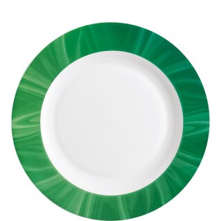 Teller flach aus der Serie Natura Green, weißes Geschirr mit einem grünen Dekor auf dem Tellerrand