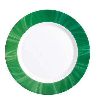 Teller flach aus der Serie Natura Green, weißes Geschirr mit einem grünen Dekor auf dem Tellerrand