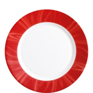 Teller flach aus der Serie Natura Red, weißes Geschirr mit einem roten Dekor auf dem Tellerrand
