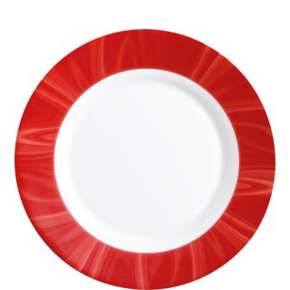 Teller tief aus der Serie Natura Red, weißes Geschirr mit einem roten Dekor auf dem Tellerrand