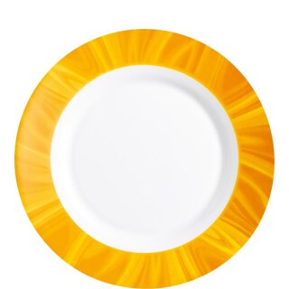 Teller tief aus der Serie Natura Yellow, weißes Geschirr mit einem gelben Dekor auf dem Tellerrand